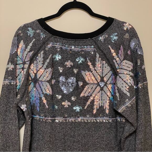 Y2K Pink Victoria’s Secret Vintage S sweatshirt sequin winter snowflakes heart - Picture 7 of 8